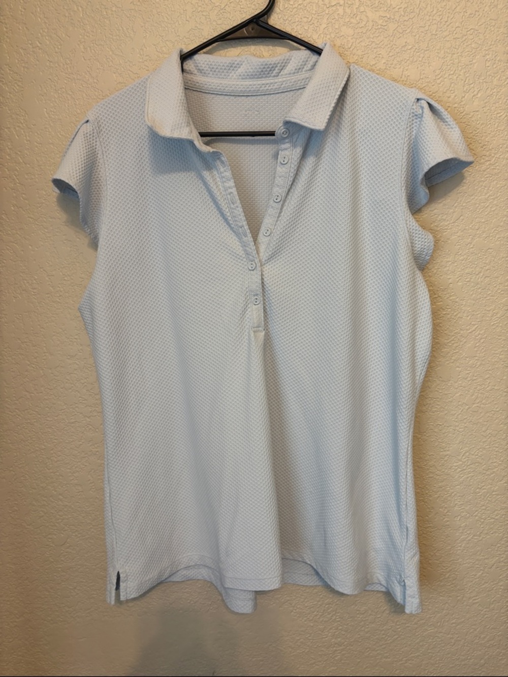 Source Unknown Light Blue Textured Button-Down Polo Top